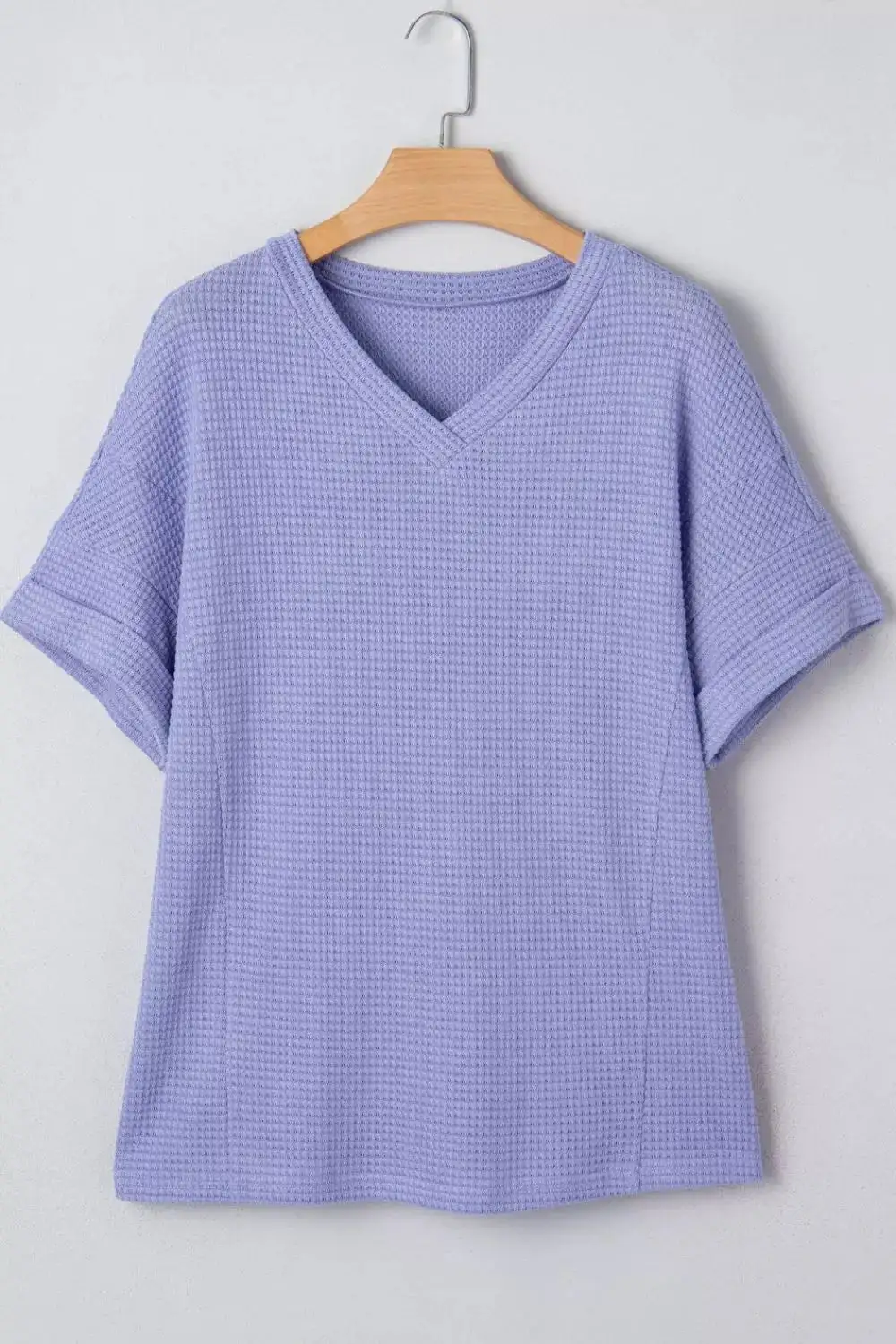 V Neck Short Sleeve Plus Waffle Knit
