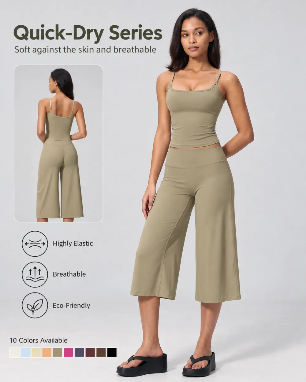 New Yoga Tank Top High Waist Quick-Dry Casual Culottes Capris Pants Running Outdoor Yoga Set for Women, Capris ,Comfortable and Stylish Activewear