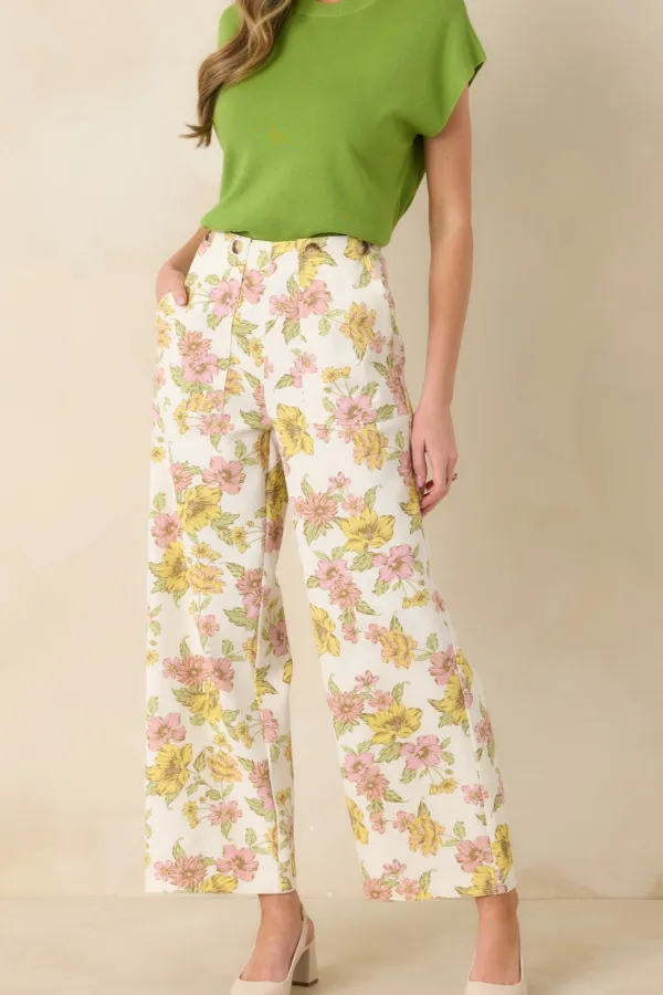 Floral Print Wide Leg Pants