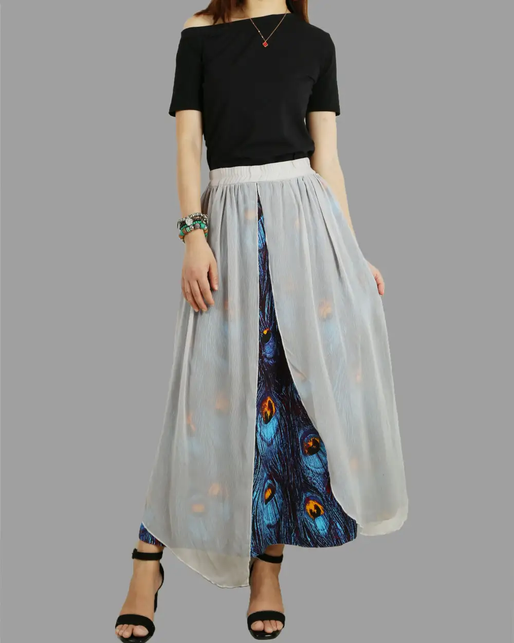 Pleated Chiffon Maxi Skirt