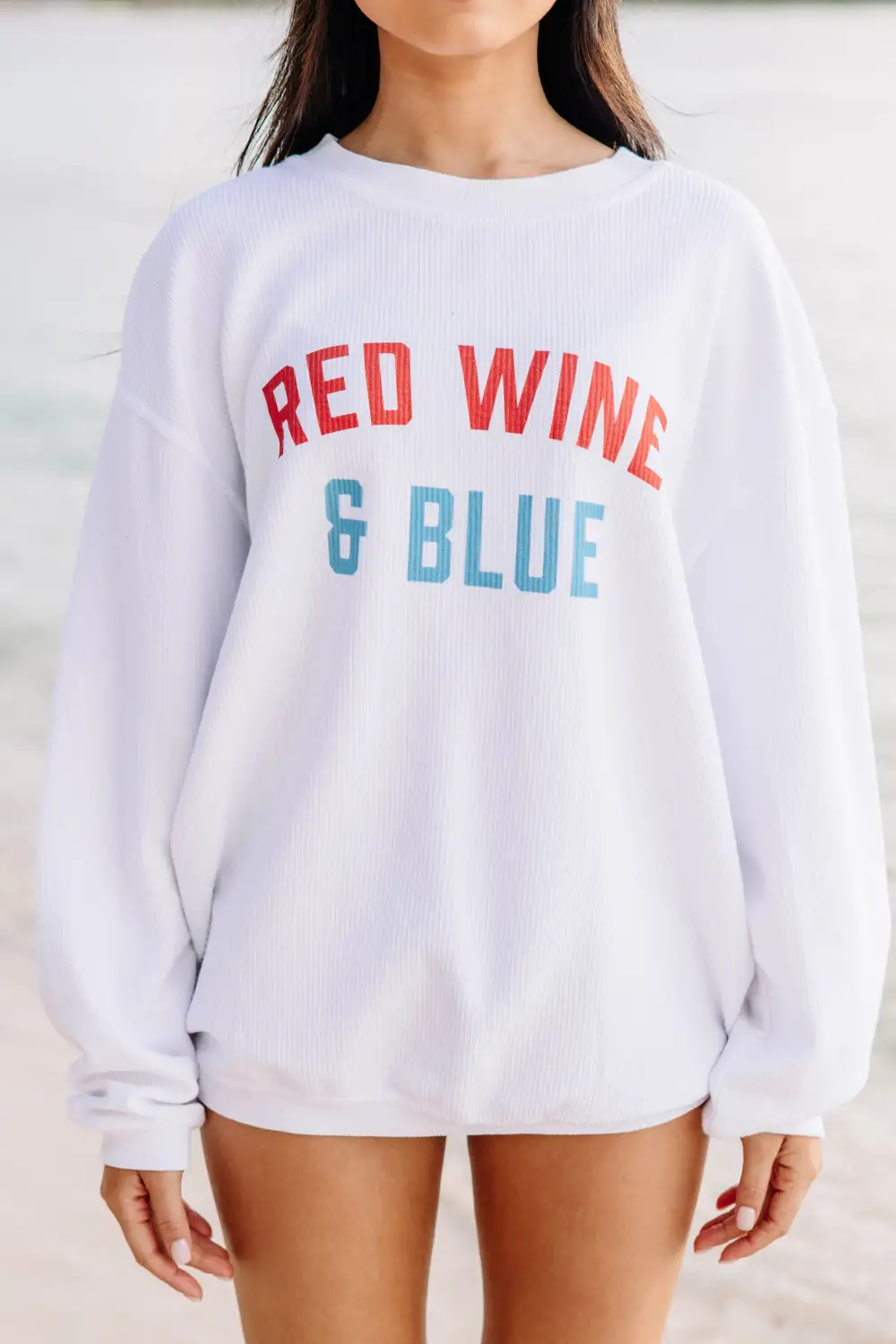 Red Wine And Blue White Corded Graphic Sweatshirt