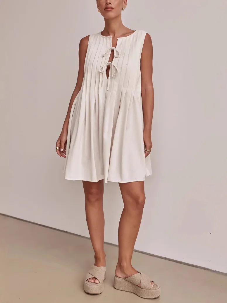 Casual Neck Tie Strap Sleeveless Mini Dress