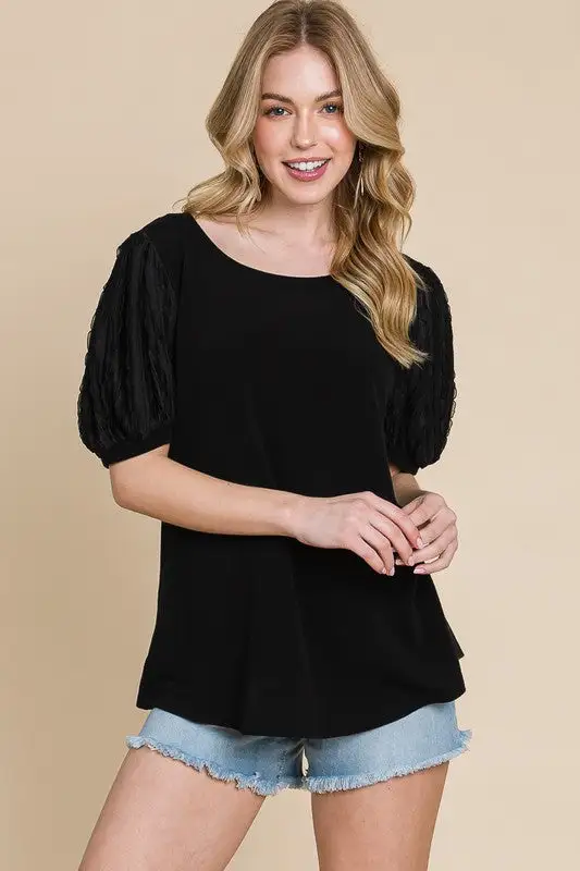 Brienna Top with Contrast Sleeves in Black | URBAN ECHO SHOP