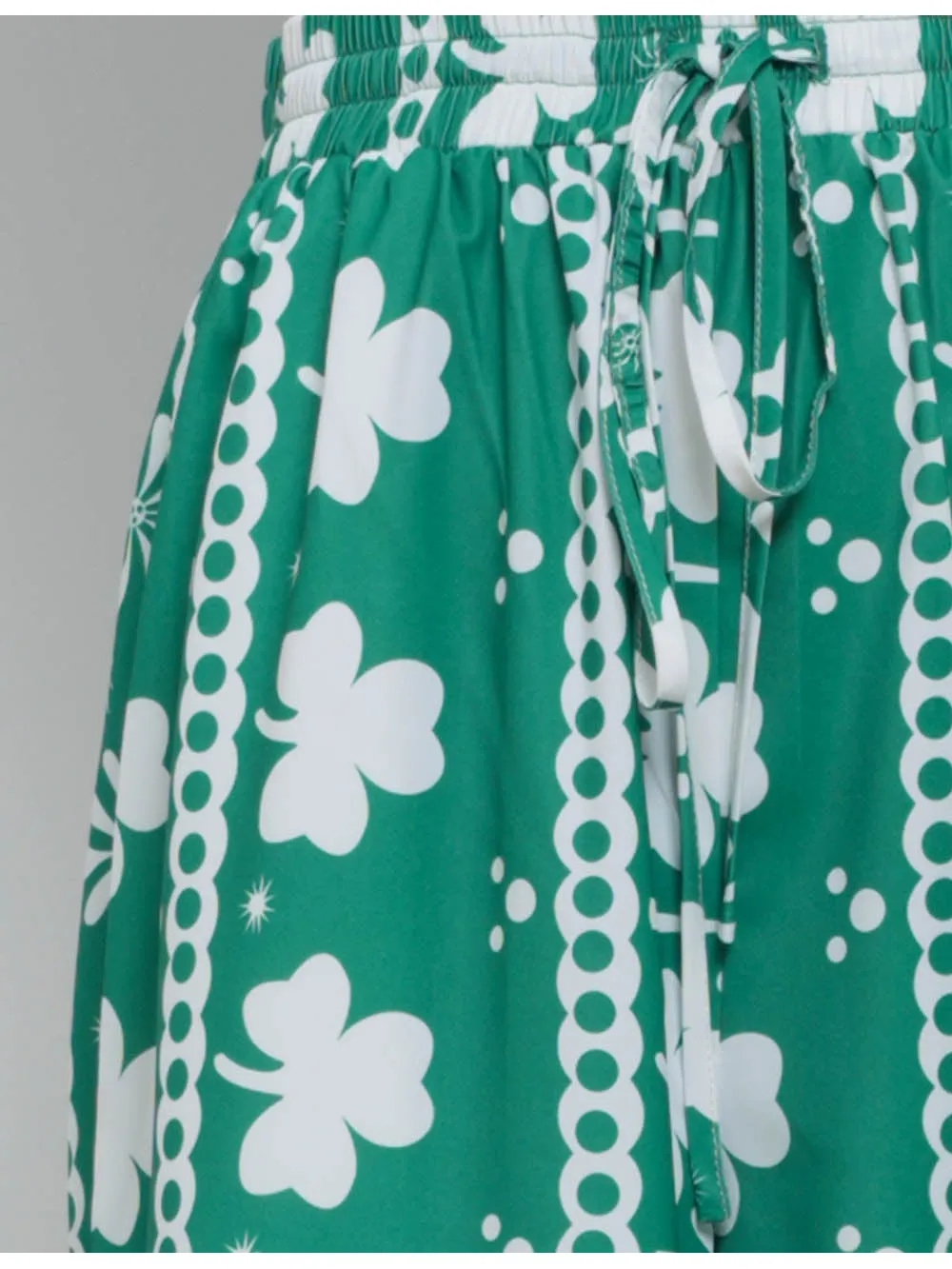 St Patrick Day Clover Elastic Waist Wide Leg Pants