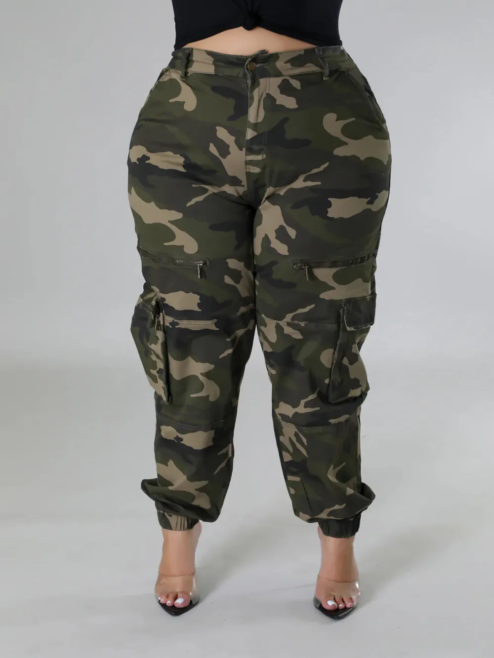 Plus-Size Fashion Women'S Camouflage Pants With Zipper