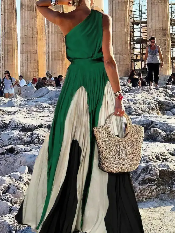 Pleated Printed Sleeveless Maxi Dress