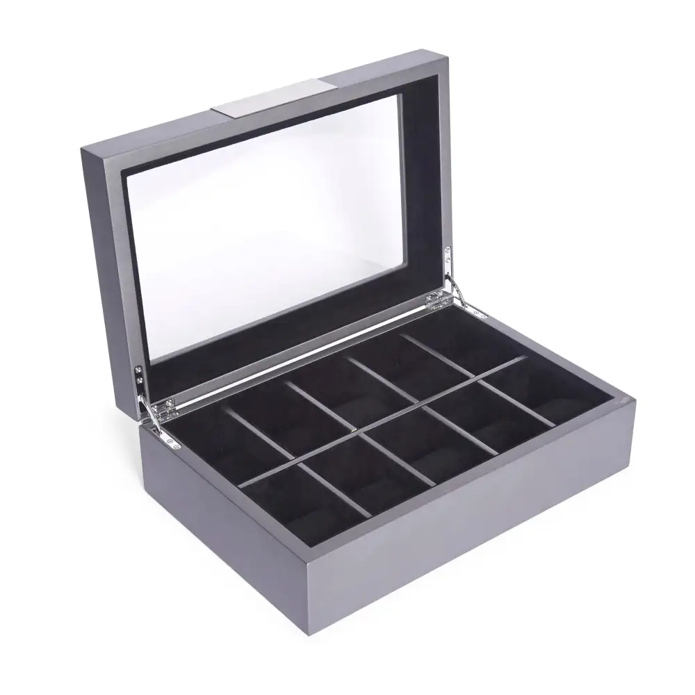 Ten Slot Glass Top Watch Storage Box