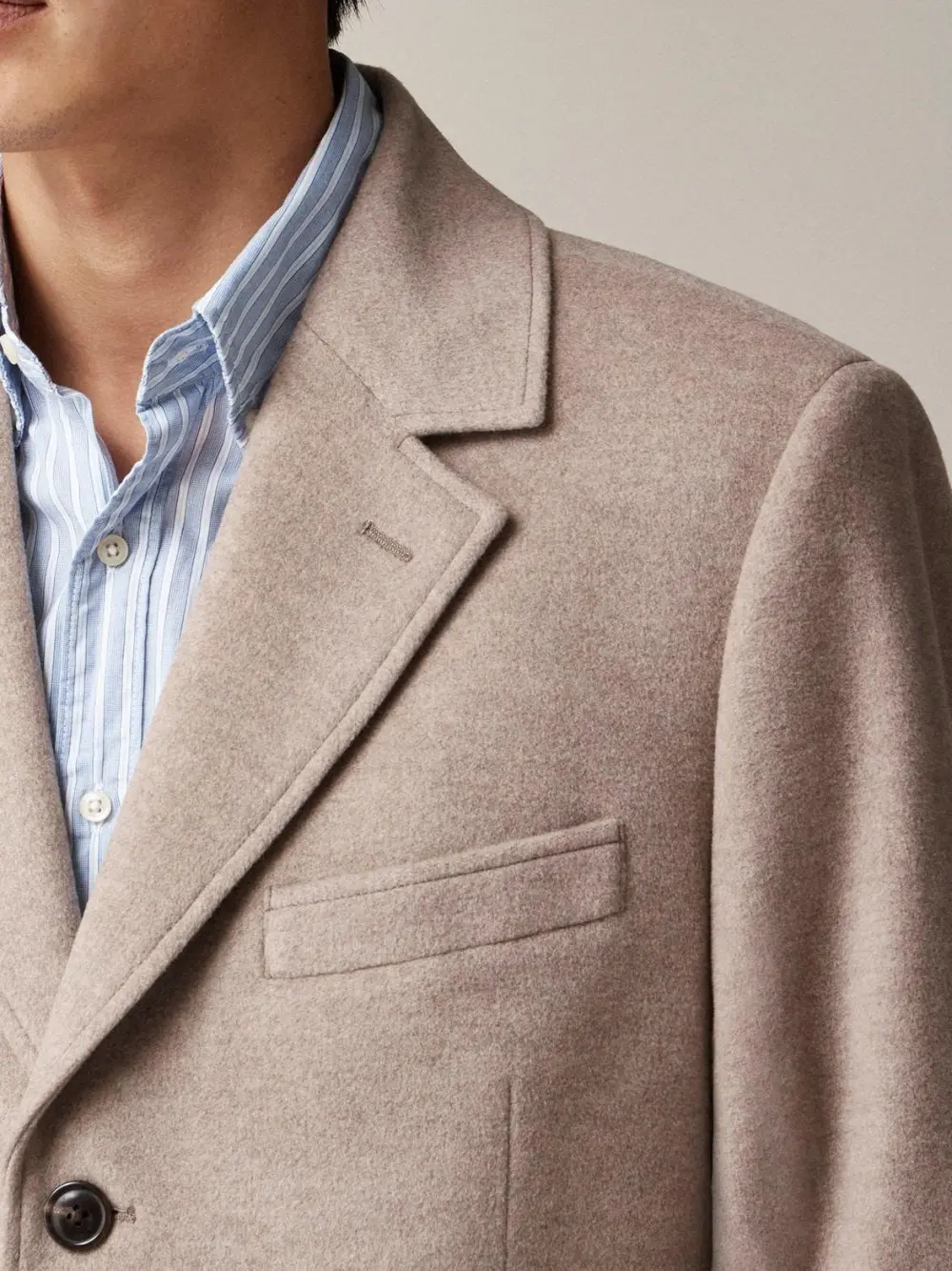 Beige Double Breasted Wool Coat