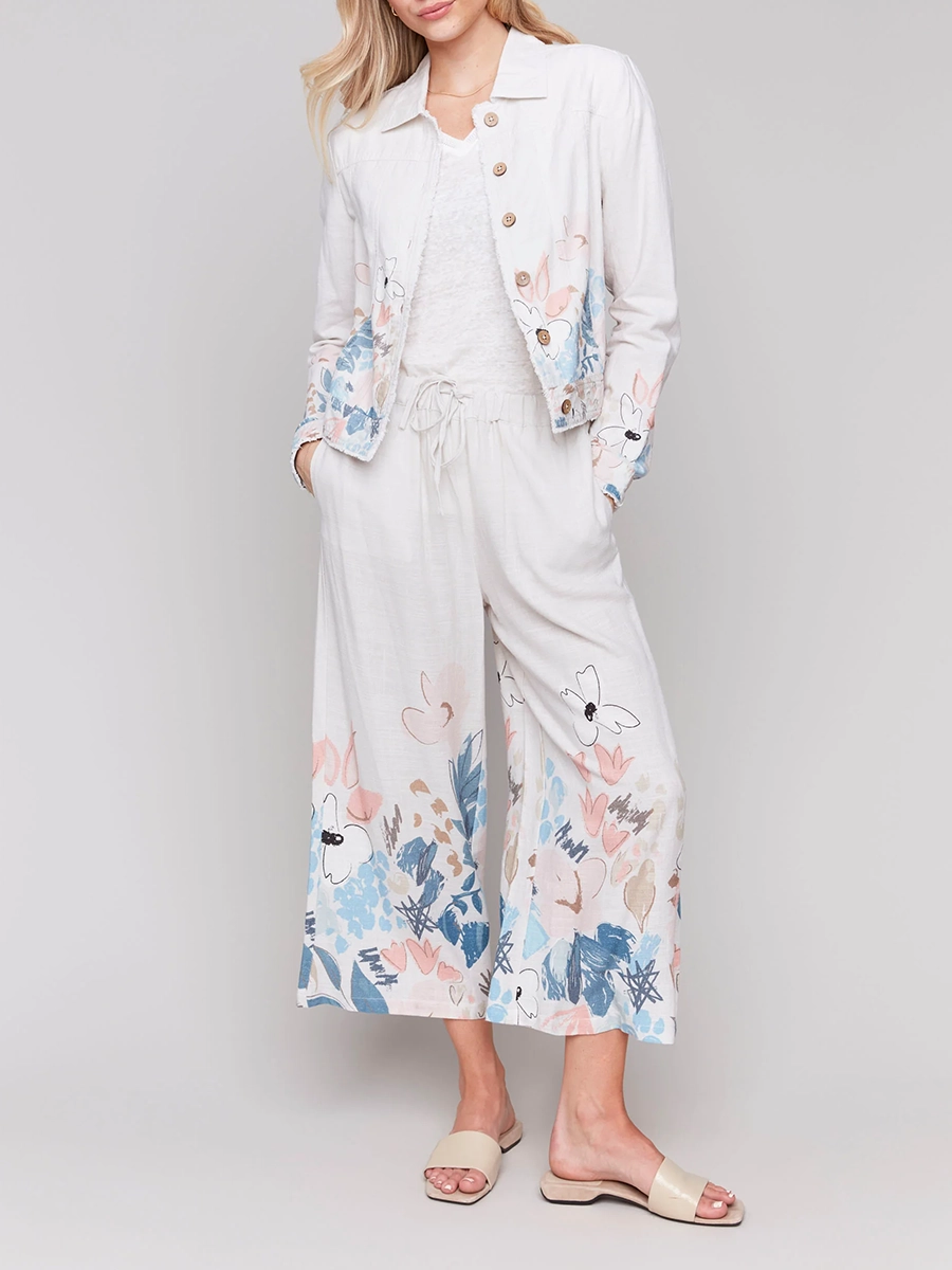 Women's Linen Jacket With Artistic Design