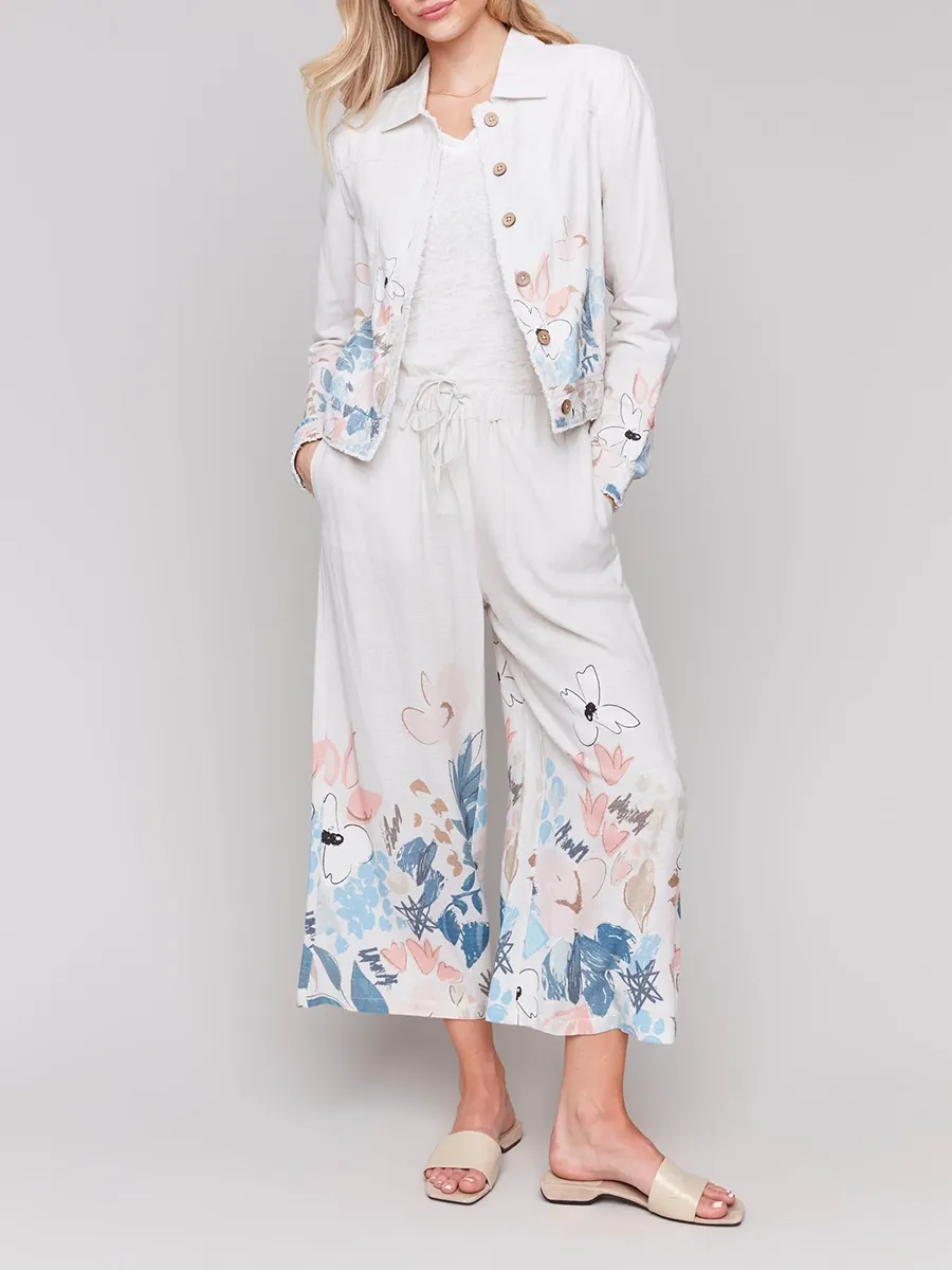 Women's Linen Jacket With Artistic Design