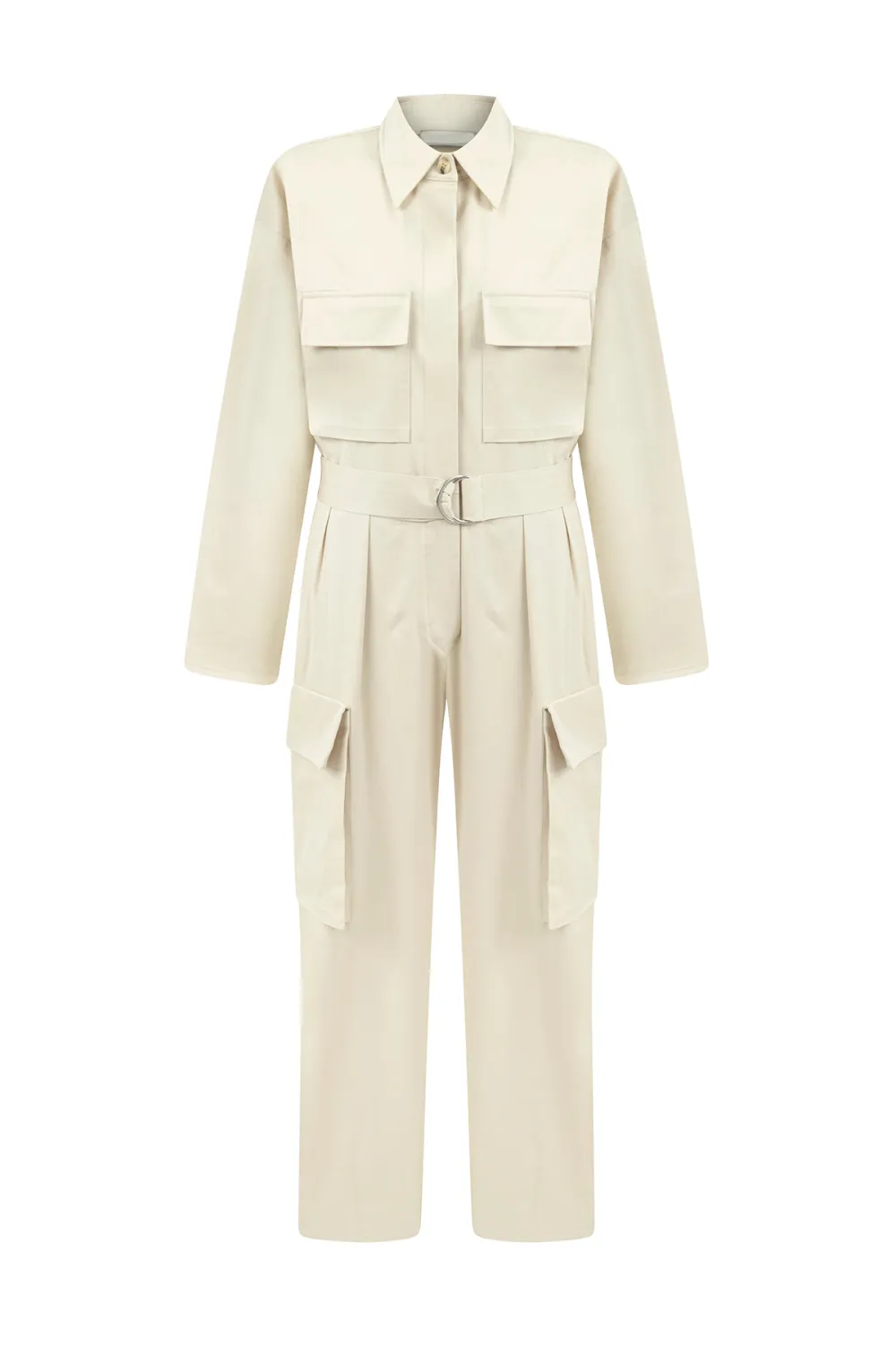 Long Sleeve Jumpsuit-Beige