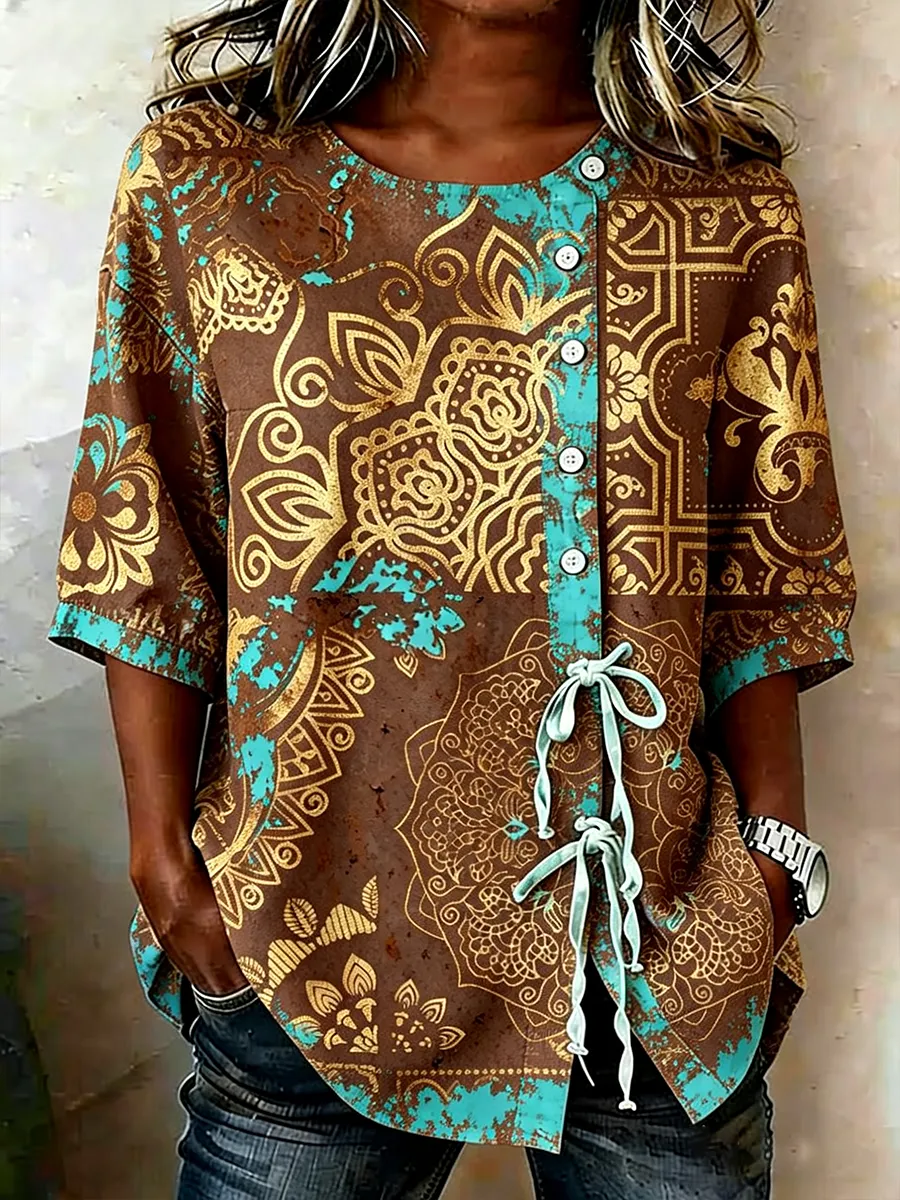 Women's Retro Western Ethnic Printed Top