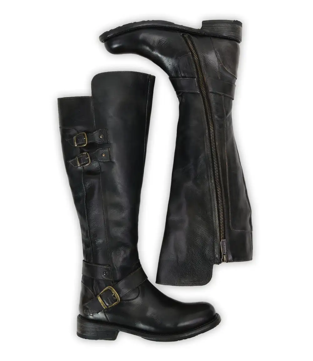 Equestrian Round Toe Leather Rugged Knee High Boots