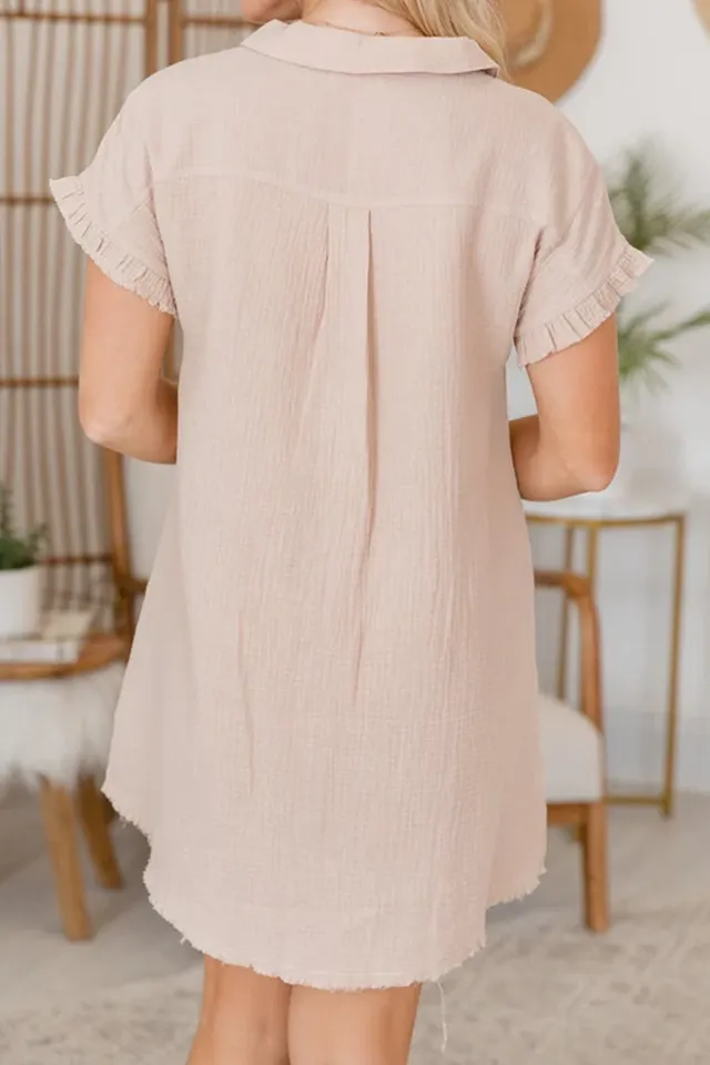 No Worries Pink Gauze Button Up Dress