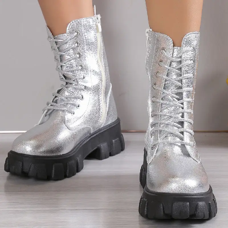 Chunky Platform Mid-Calf Combat Boots