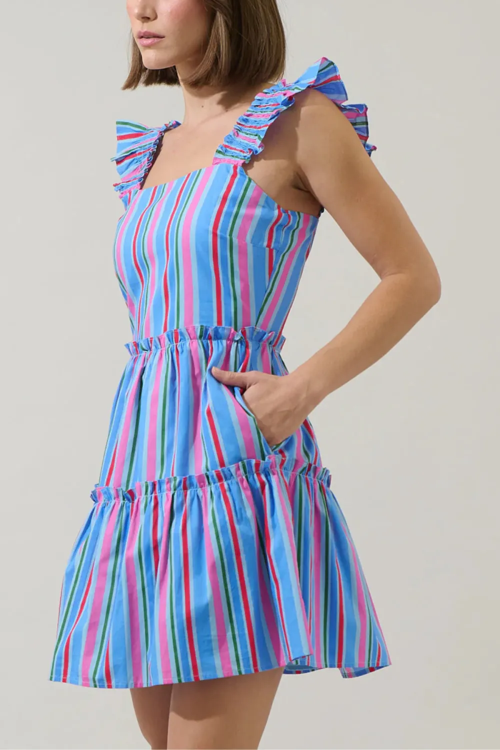 Stripes Ruffle Tiered Mini Dress