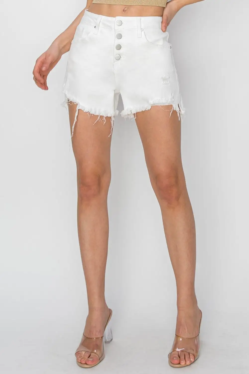 Frayed Hem Button Fly Shorts