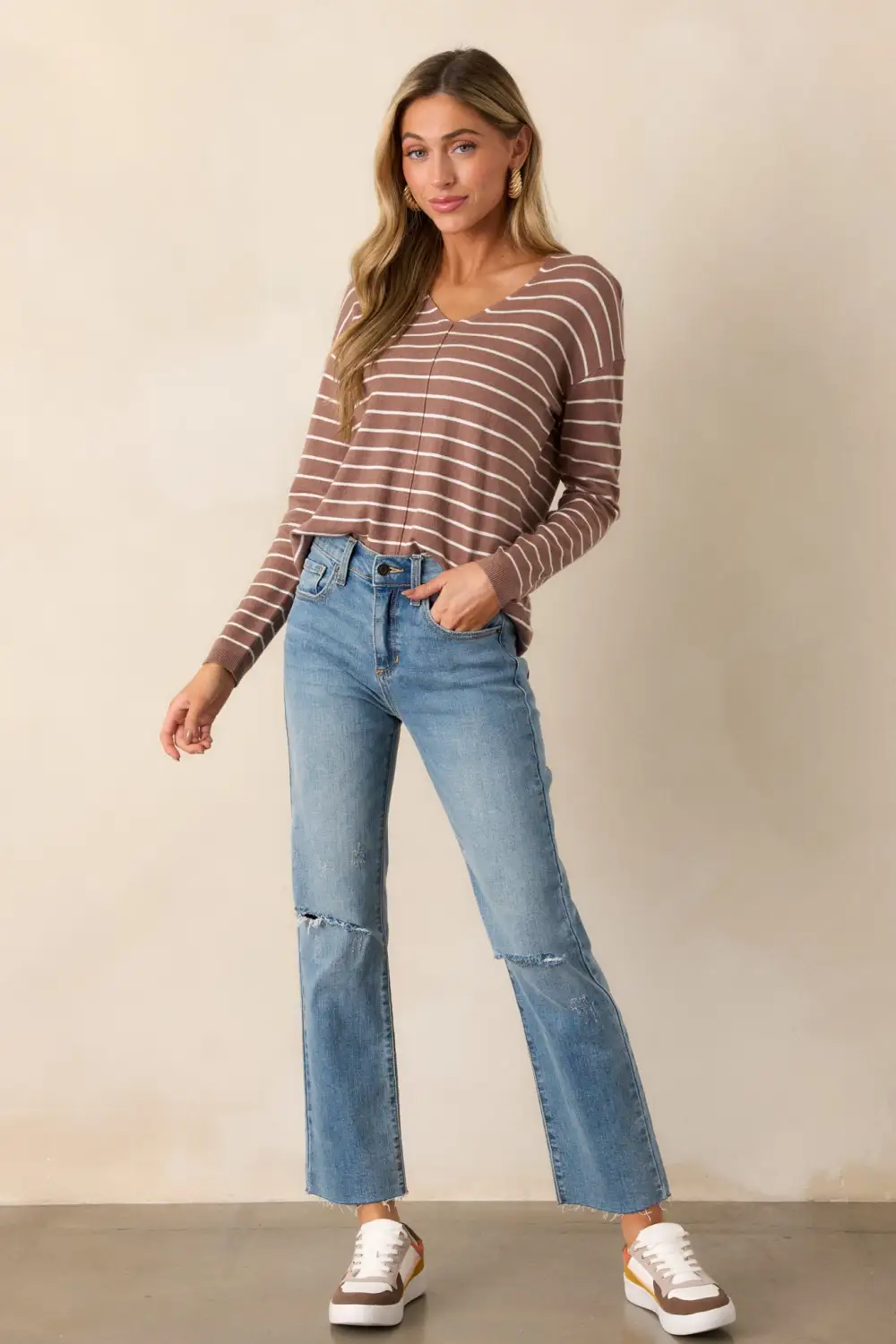 Unapologetically You Light Mocha Stripe Sweater Top