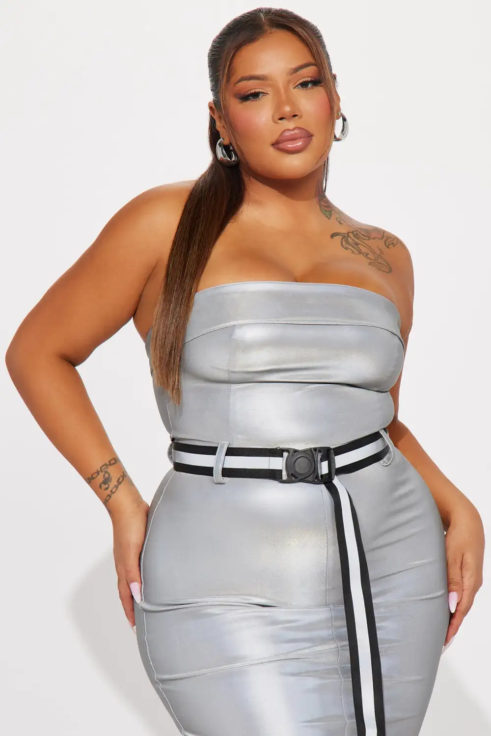Put In Work Reflective Maxi Dress - Silver