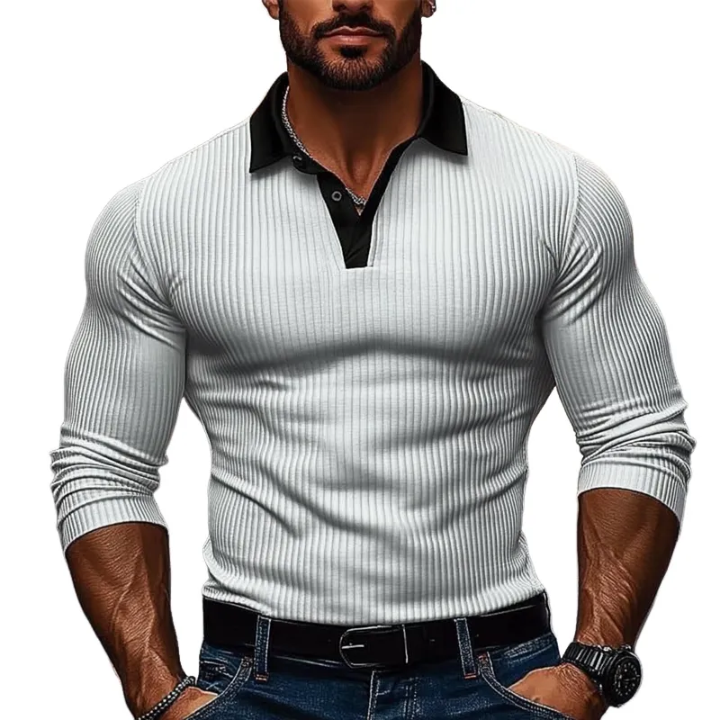 Open Air Long Sleeve Collared Knit Relaxed Fit Shirt