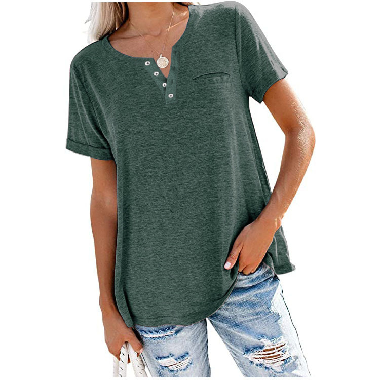 New V-Neck Short-Sleeved Pocket Loose T-Shirt