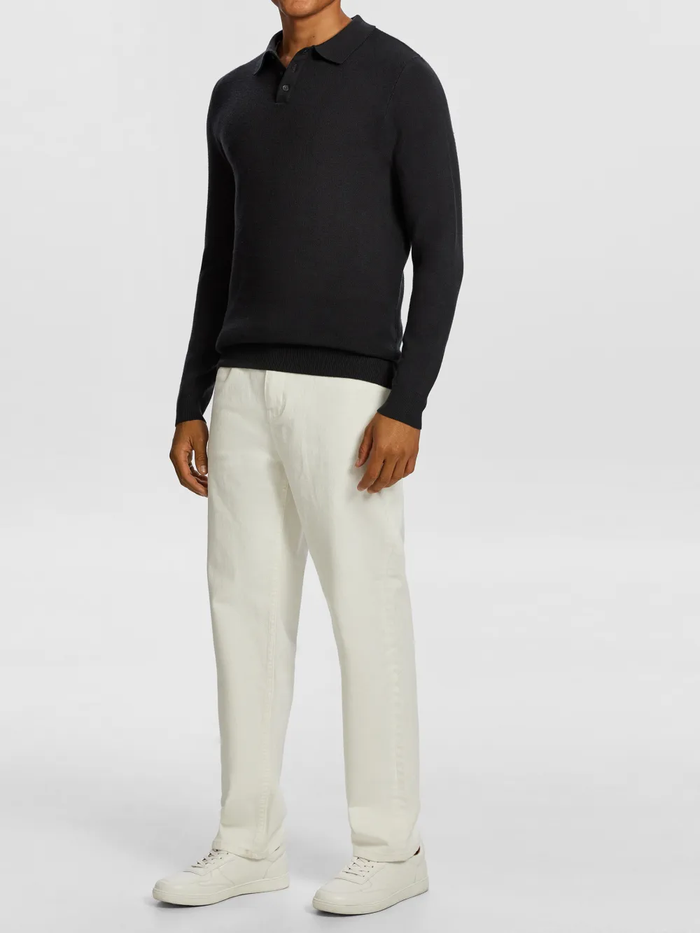 Charcoal Long Sleeve Knit Polo Shirt