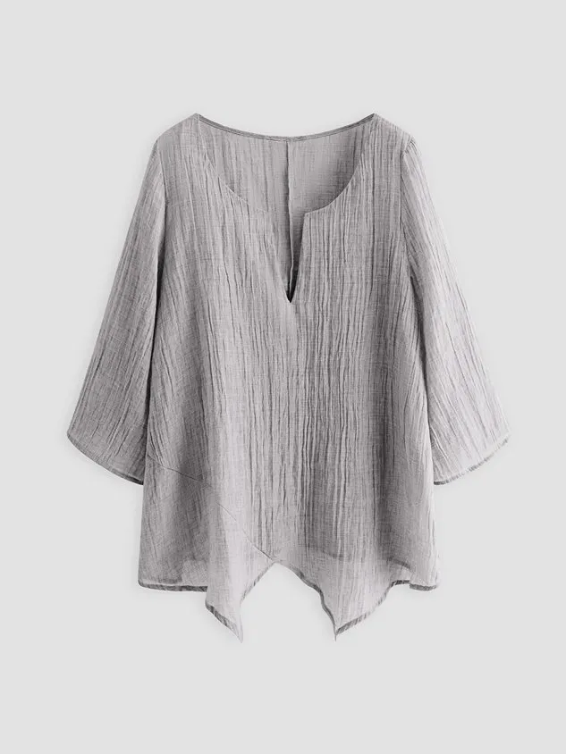 Women's V Neck Linen Solid Summer Blouse