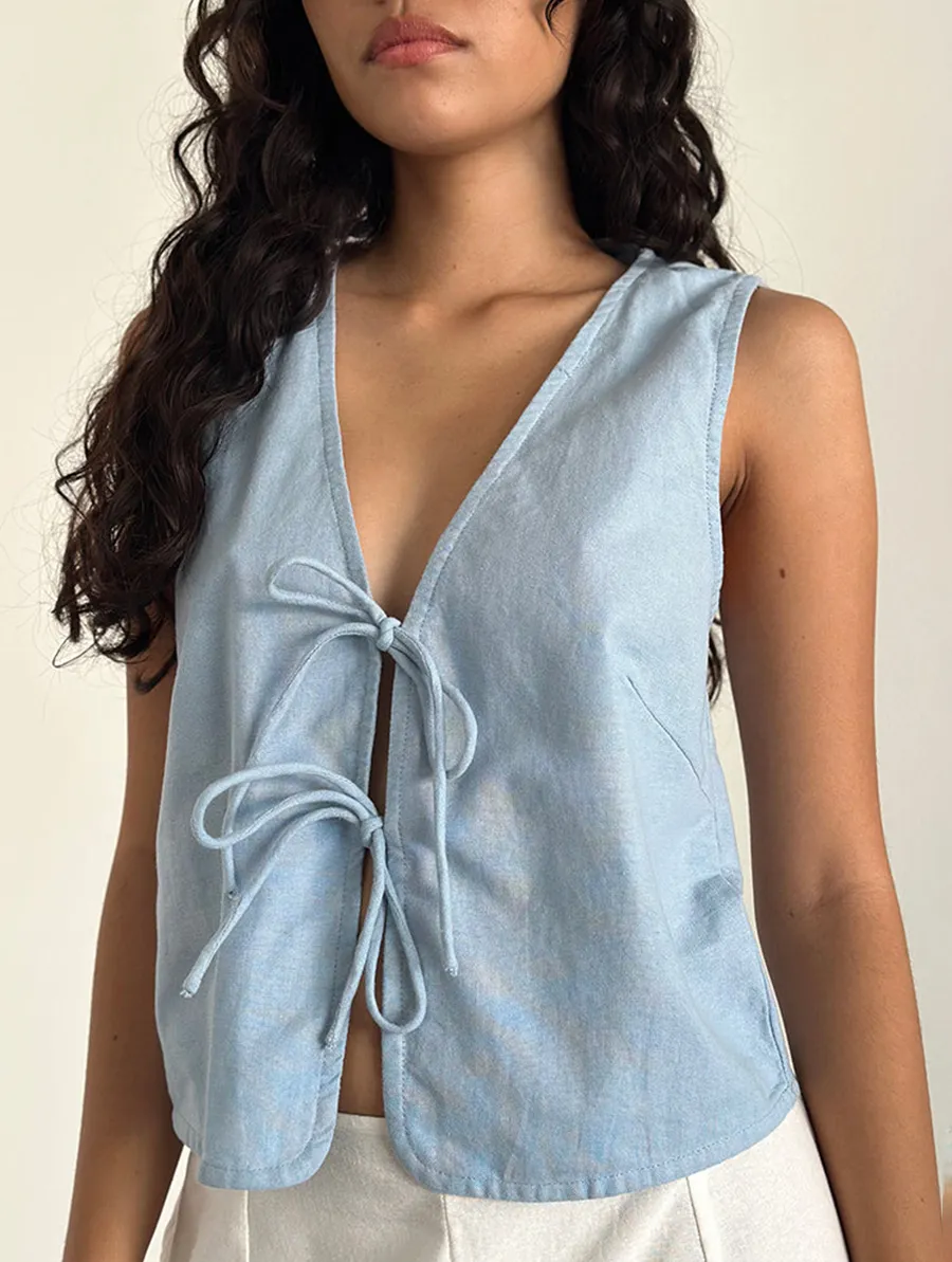 Nantucket Blue Tie Front Top