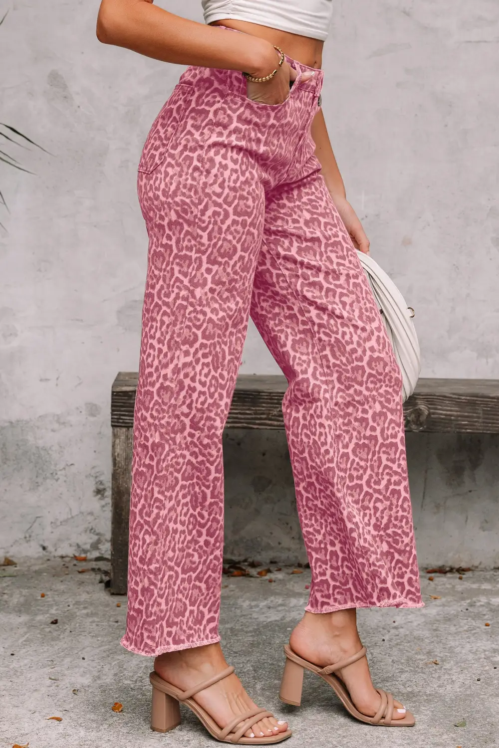 Weekend Wide Leg High Waist Frayed Leopard Jeans
