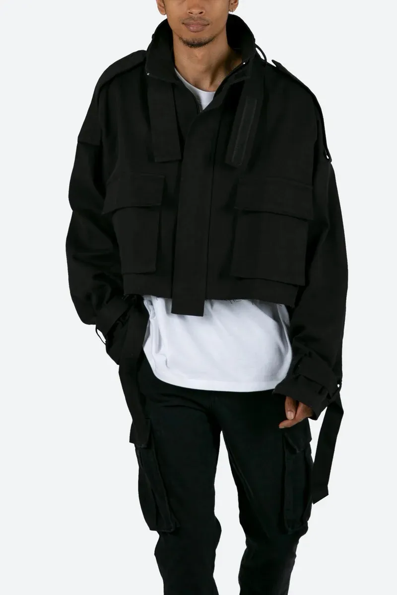 JET BLACK CROP STYLE CARGO JACKET