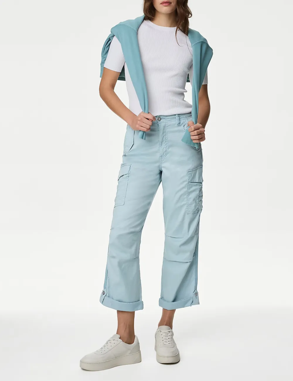 Rich Cargo Tea Dyed Cropped Trousers