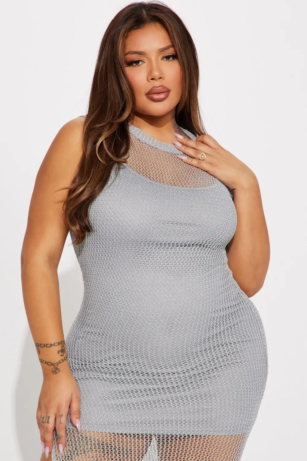 Summer Nights Reflective Crochet Maxi Dress - Silver
