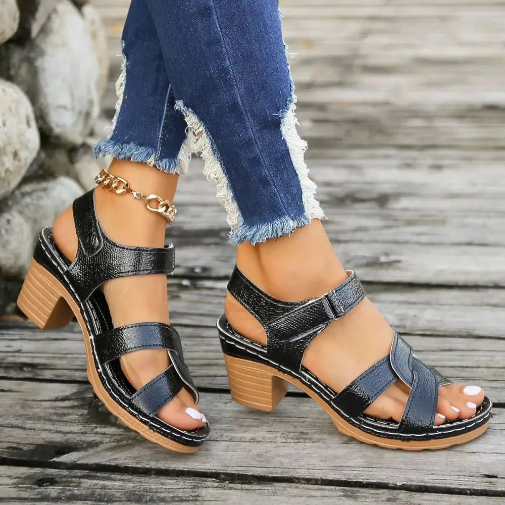 Modern Open Toe Block Heel Sandals