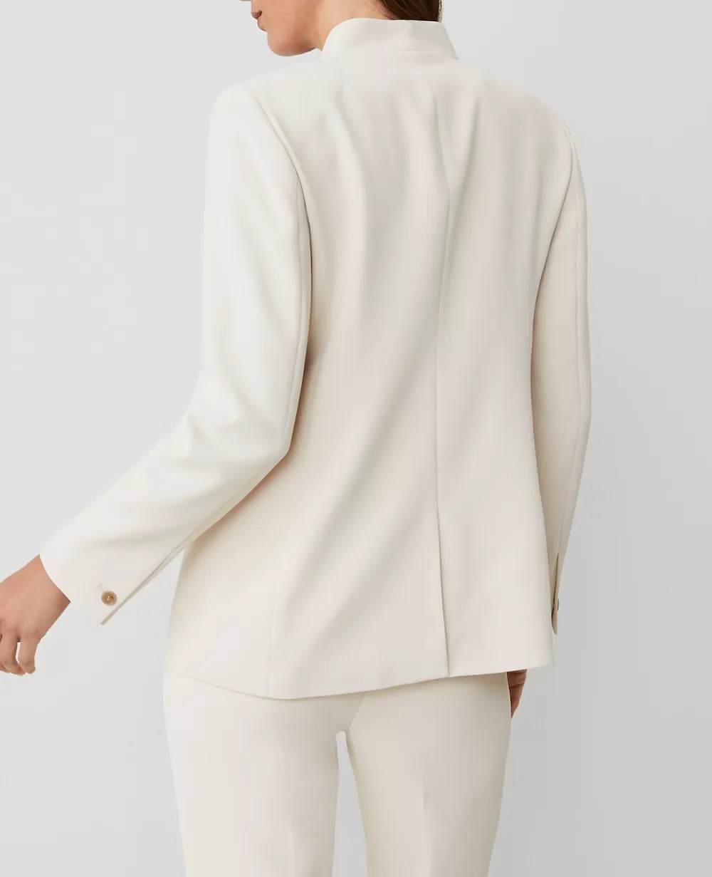 The Long Collarless Blazer in Fluid Crepe