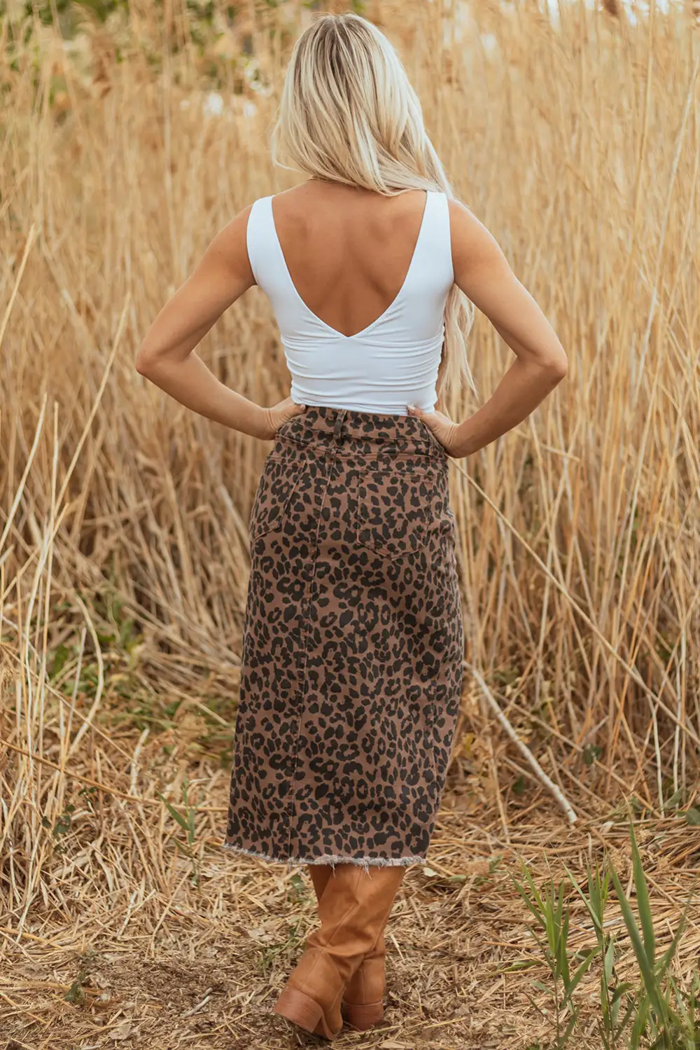 Open Denim Printed Skirt