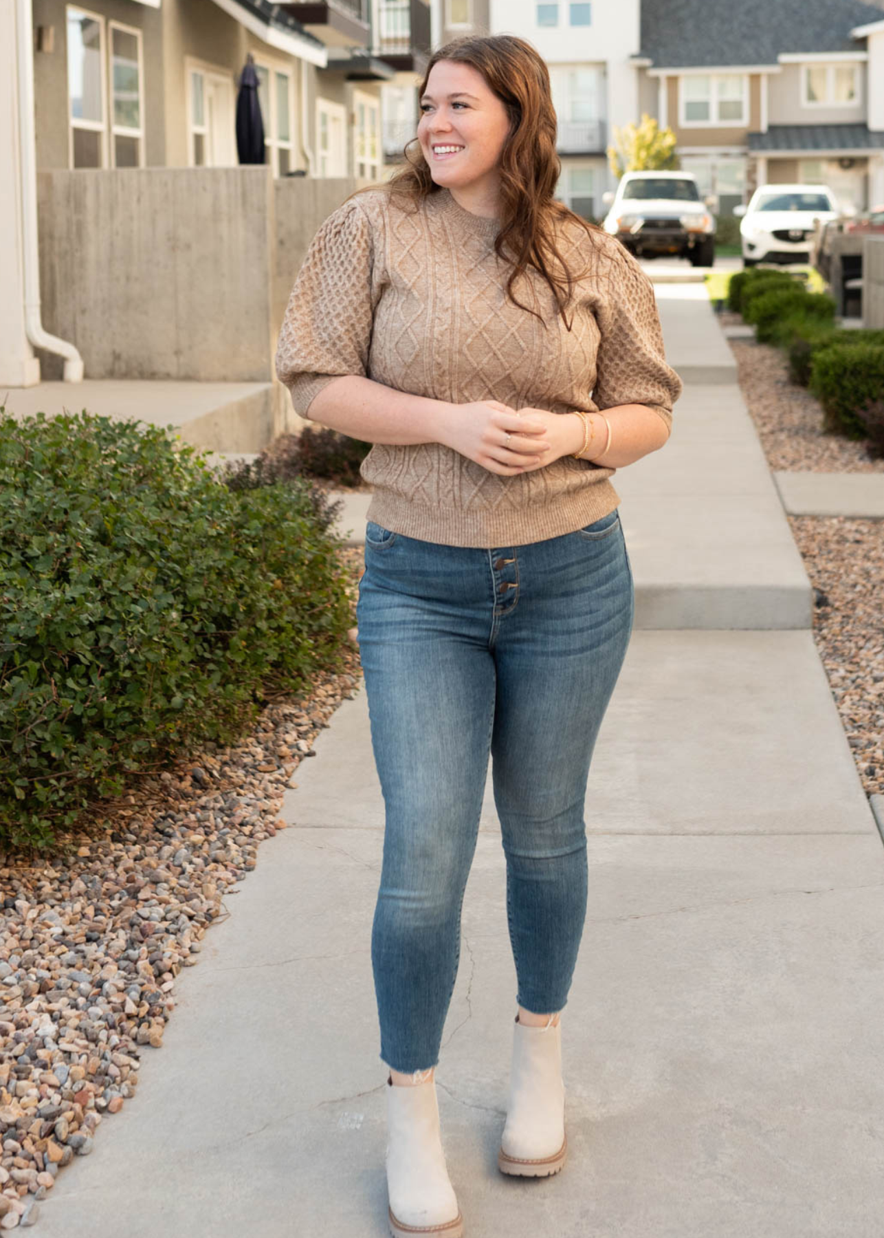 Alaina Taupe Short Sleeve Sweater