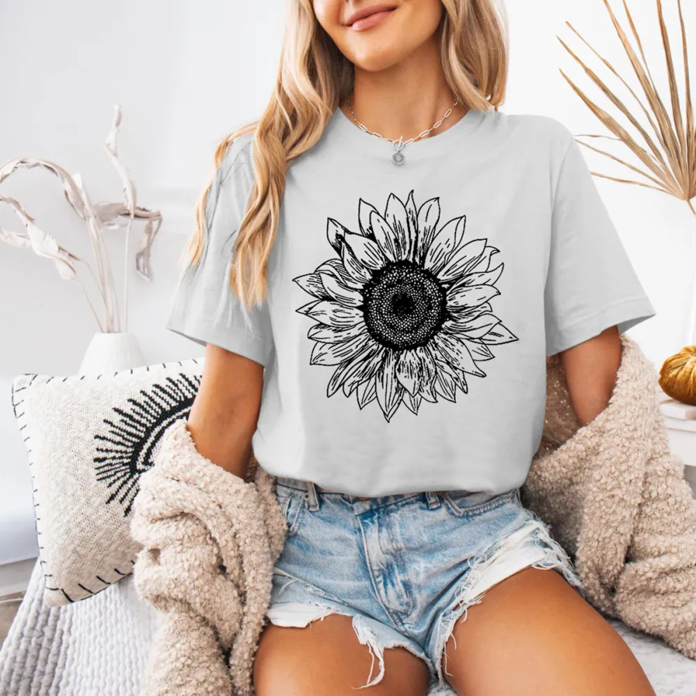 Sunflower Shirts, Floral Short Sleeve Sunflower Shirt, Flower Shirt, Womens Shirts, Trendy Sunflower fleece top for Women