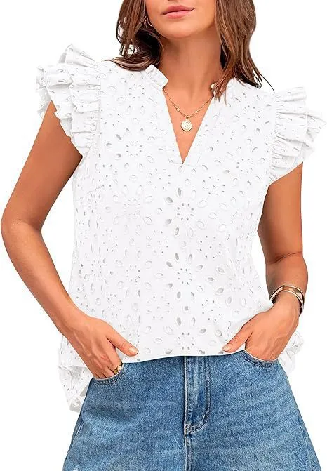 Eyelet Lace V-Neck Blouse