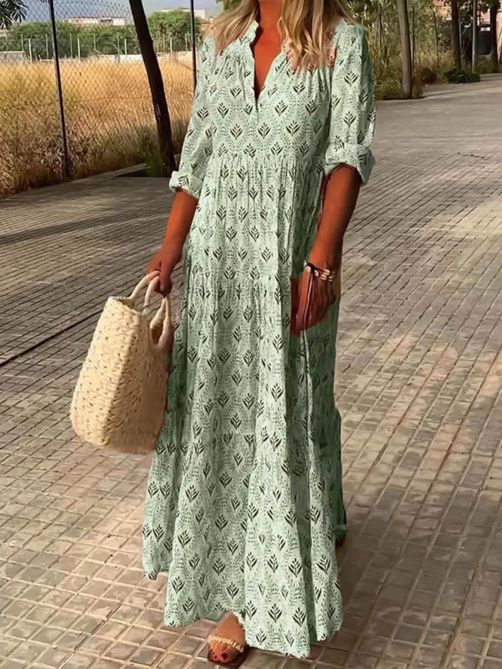 Retro Stand Collar Large Size Fashionable Loose Long Dress