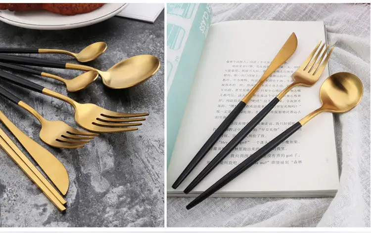 (Store Closing Sale) Gold Flatware Set Stainless Steel Cutlery Set Knife Fork Spoon Dinner Tableware Set Kitchen Dinnerware