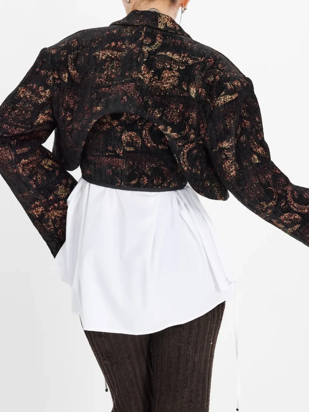 Patterned Lace - Up Cropped Cardigan