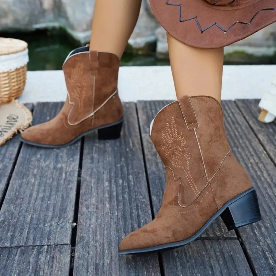 Point Toe Block Heels Boots