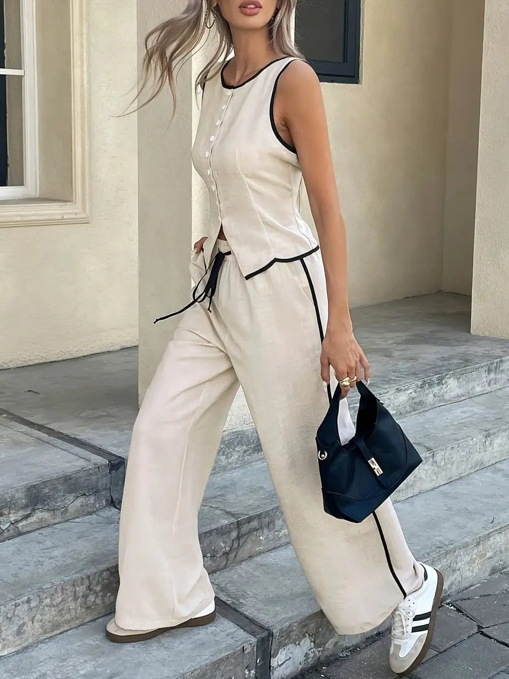 Classic Button Front Wide Leg Set