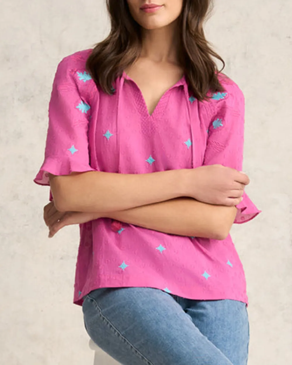 Rose Fuschia Embroidered Blouse