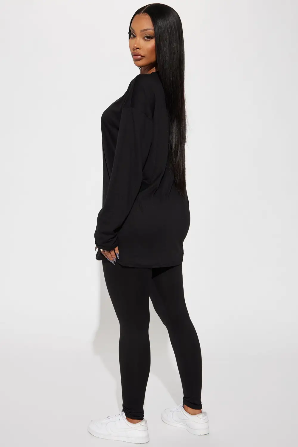 Weekend Vibes Long Sleeve Set - Black