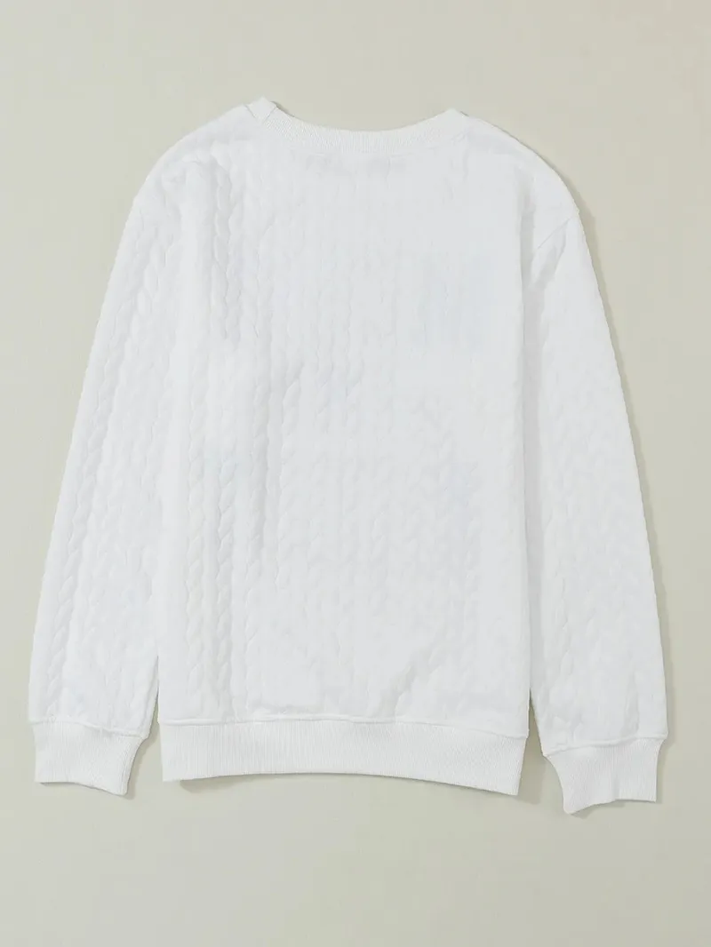 White Merry And Bright Cable Knit Pullover Sweatshirt