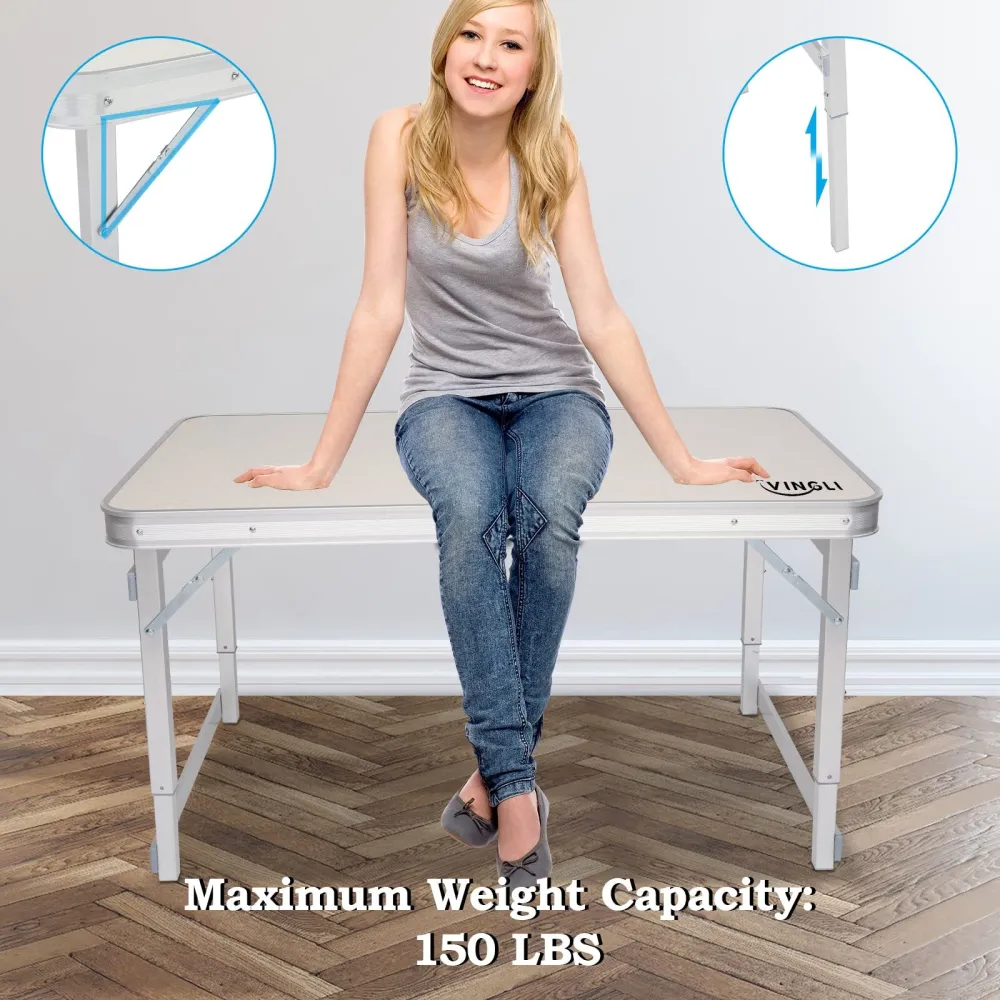 (Closing Store Sale) 3FT Portable Small Folding Camping Table Adjustable Height Aluminum Table