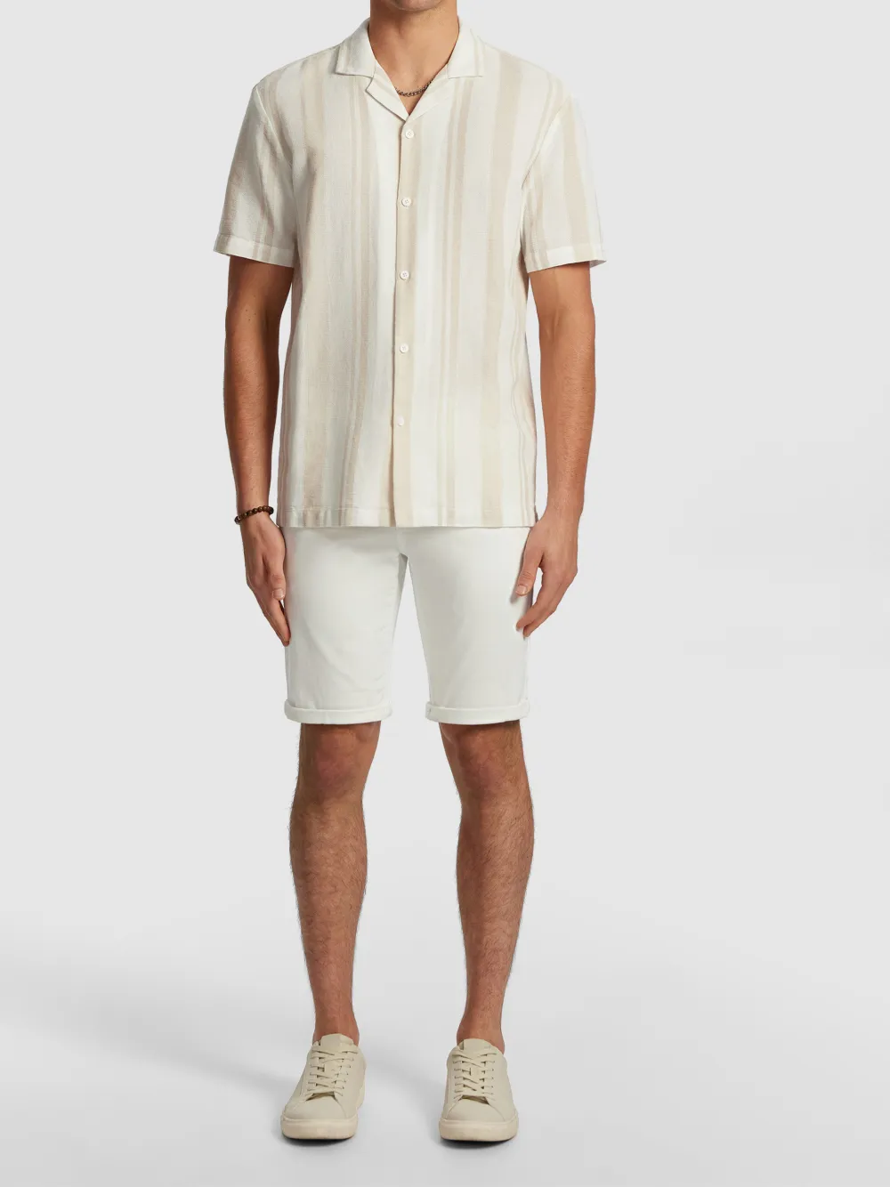 Off White Striped Short Sleeve Shirt