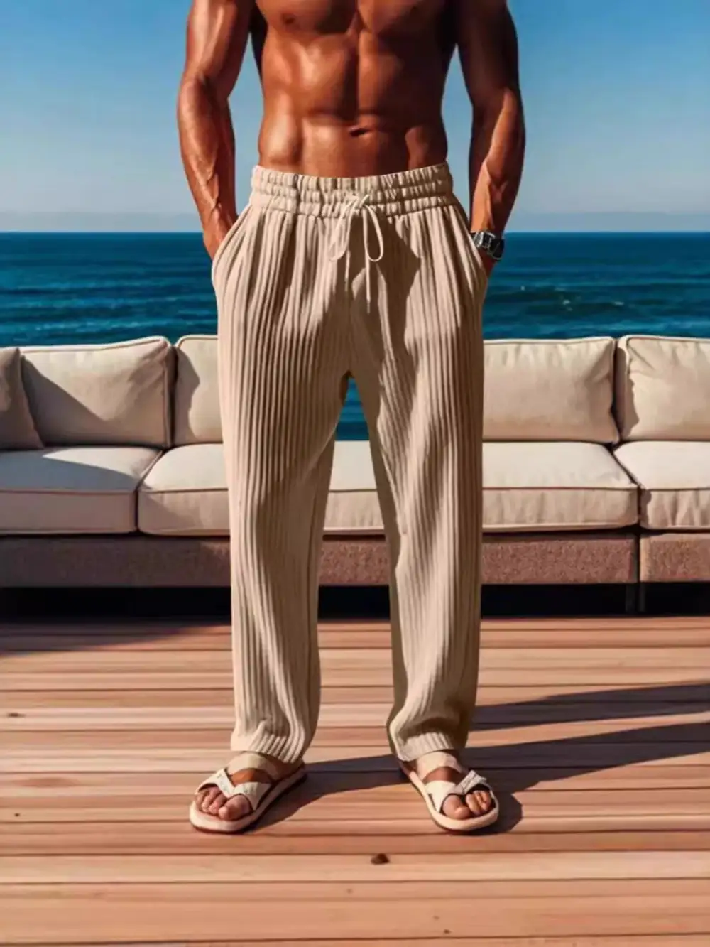 Men's Full Size Ribbed Knit Wide Leg Pants