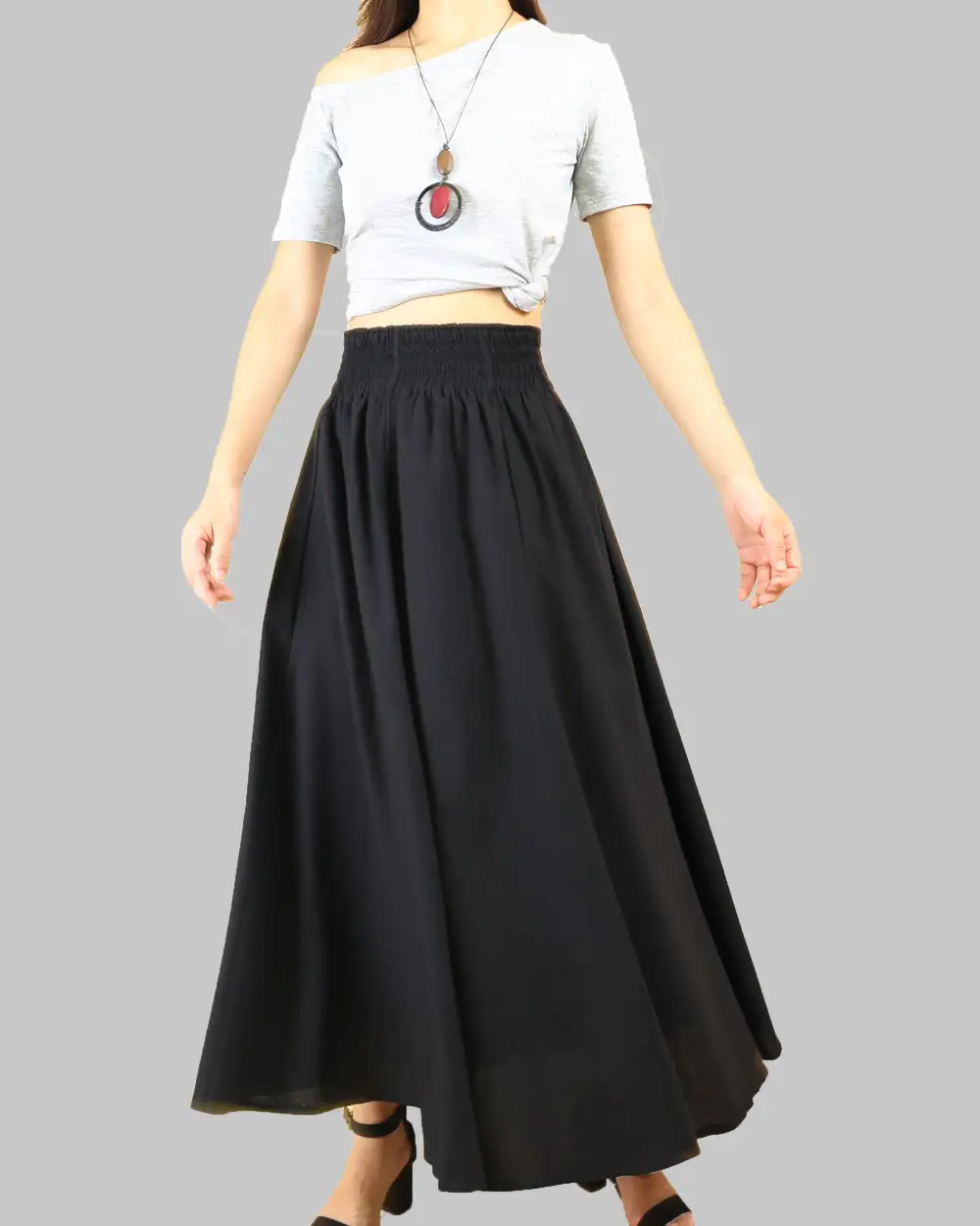 Relaxed Pocketed Linen Flared Maxi Skirt